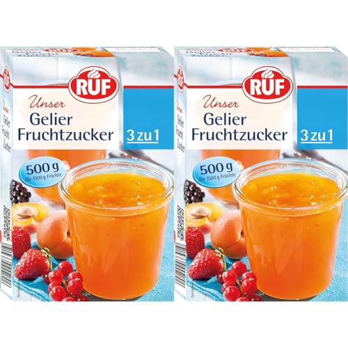 RUF Gelier-Fruchtzucker 3 zu 1, Gelierpulver und Zucker kombiniert, nur Früchte oder Fruchtsaft hinzufügen, Geliermittel glutenfrei & vegan, 1 x 500g (Packung mit 2) von RUF