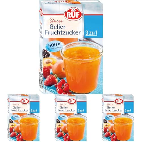 RUF Gelier-Fruchtzucker 3 zu 1, Gelierpulver und Zucker kombiniert, nur Früchte oder Fruchtsaft hinzufügen, Geliermittel glutenfrei & vegan, 1 x 500g (Packung mit 4) von RUF