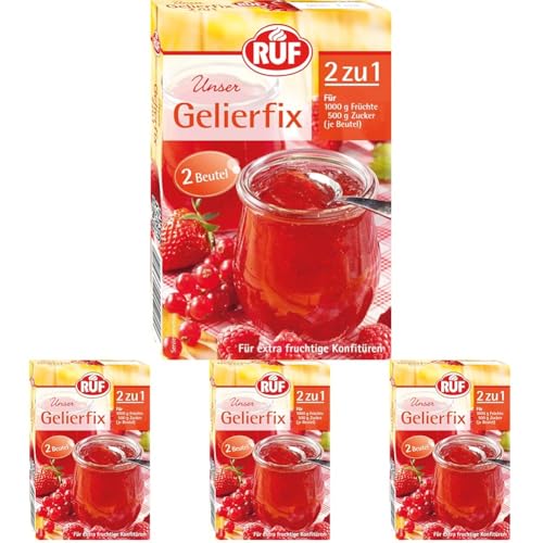 RUF Gelierfix 2 zu 1, veganes Geliermittel zum Einkochen und Gelieren von Marmelade, Konfitüre & Gelee, glutenfrei (Packung mit 4) von RUF