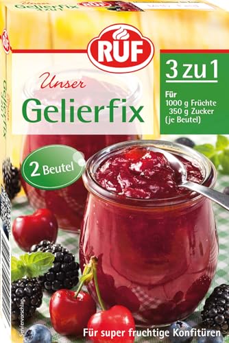 RUF Gelierfix 3 zu 1, veganes Geliermittel zum Einkochen und Gelieren von Marmelade, Konfitüre & Gelee, weniger süß, glutenfrei, 2 x 25g von RUF