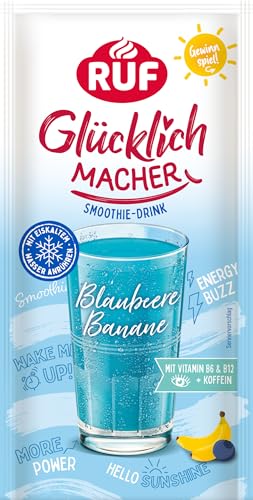 RUF Glücklichmacher Smoothie Drink Blaubeere Banane, kühles Erfrischungsgetränk mit Vitamin B6 + B12 und Koffein, nur Wasser hinzufügen, 1 x 42g Beutel von RUF