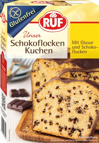 RUF Glutenfreier Schokoflocken-Kuchen mit Kakaoglasur und Schoko-Stückchen, fluffig und schokoladig, glutenfreier Kuchen, Zöliakie geeignet von RUF