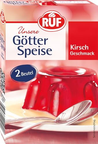 RUF Götterspeise Kirsch-Geschmack, Wackelpudding, Götterspeisen-Pulver, einfache Zubereitung, nur Wasser & Zucker hinzufügen, 2 Beutel mit je 12g von RUF