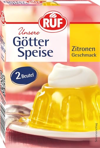 RUF Götterspeise Zitronen-Geschmack, Wackelpudding, Götterspeisenpulver, einfache Zubereitung, nur Wasser und Zucker hinzufügen, Doppelpack, 2 x 12g (Packung mit 10) von RUF