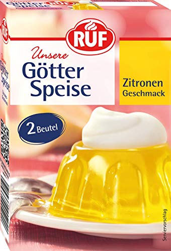 RUF Götterspeise Zitronen-Geschmack, Wackelpudding, Götterspeisenpulver, einfache Zubereitung, nur Wasser und Zucker hinzufügen, Doppelpack, 2 x 12g von RUF