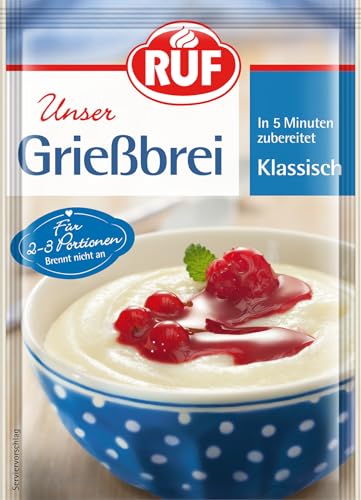 RUF Griessbrei Klassische Art, 2-3 Portionen, fertig in nur 5 Minuten als Dessert, Zwischenmahlzeit oder süße Hauptspeise von RUF