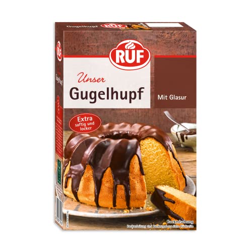 RUF Gugelhupf Backmischung für einen extra saftigen und lockeren Rührteig mit knackiger Kakao-Glasur, schnelle und einfache Zubereitung, 1 x 550g von RUF
