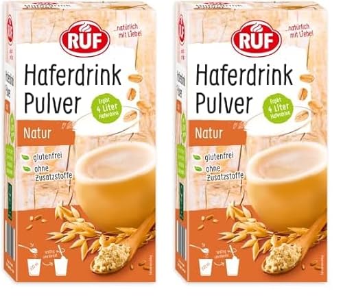 RUF Haferdrink Pulver Natur, Haferdrinkpulver zum selber mixen, schmeckt in süßen und herzhaften Gerichten, für Kaffee, Smoothies, Kuchen oder in Porridge, glutenfrei, 1x400g (Packung mit 2) von RUF