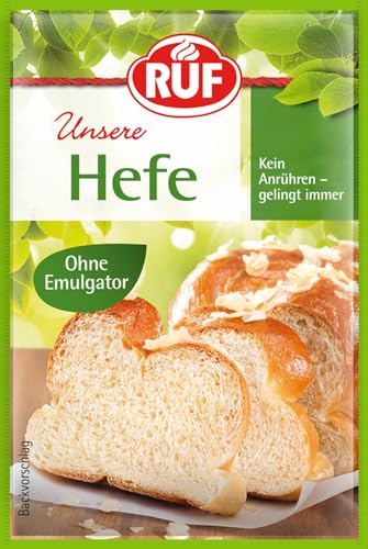 RUF Hefe ohne Emulgator, Trockenhefe zur Herstellung von Hefeteig, Kuchen, Brot, Brötchen und Pizza, Trockenbackhefe glutenfrei und vegan, 3 x 9g (Packung mit 10) von RUF