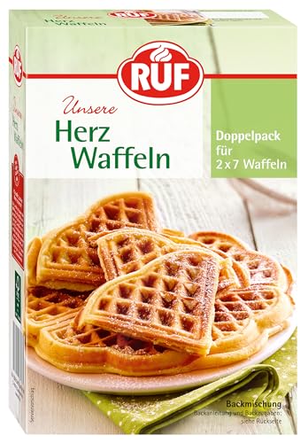 RUF Herzwaffeln, Backmsichung für 14 Waffeln, Waffelteig zum Backen im Waffeleisen, vegan von RUF