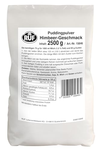 RUF Pudding Himbeere, Puddingpulver für Himbeerpudding, nur mit Milch und Zucker aufkochen, Großgebinde, glutenfrei, ohne Allergene, 1x1000g von RUF