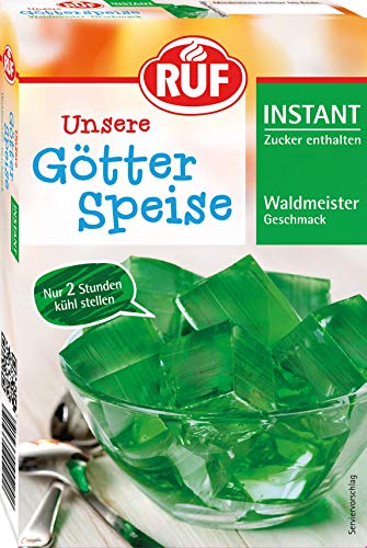 RUF Instant Götterspeise Waldmeister-Geschmack, Wackelpudding, Götterspeisenpulver, schnelle Zubereitung, nur Wasser hinzufügen, 1er Pack, 1 x 100g von RUF