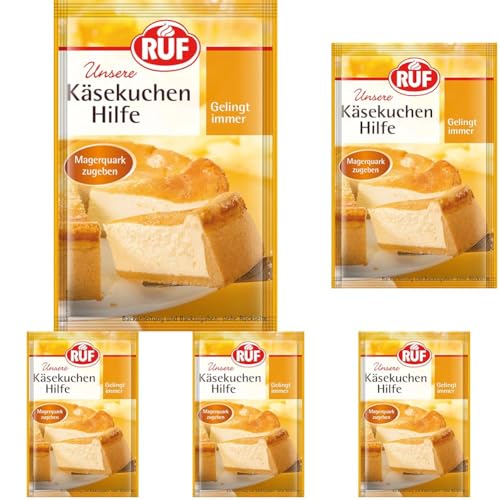 RUF Käsekuchen-Hilfe, Creme-Pulver für eine Käsekuchen-Masse, nur Milch & Quark hinzugeben, gelingt immer, glutenfrei & vegan (Packung mit 5) von RUF