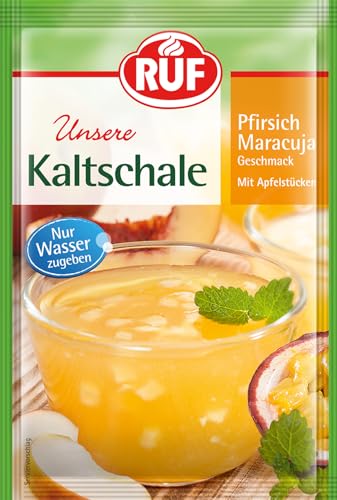 RUF Kaltschale Pfirsich-Maracuja, fruchtig erfrischendes Dessert mit gefriergetrockneten Früchten, kurze Kühlzeit, glutenfrei und vegan von RUF