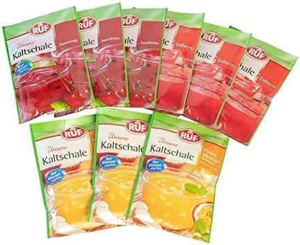 RUF Kaltschale: 3x Erdbeere 84g, 3x Sauerkirsche 84g, 3x Kaltschale Pfirsich-Maracuja 90g von RUF