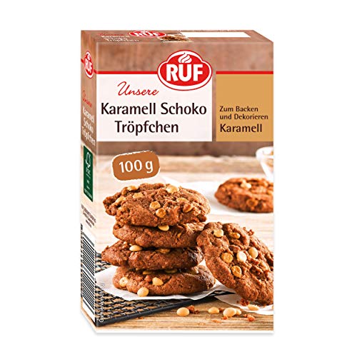 RUF Schoko-Tröpfchen Karamell, backfeste Karamell-Tropfen, zum Backen von Cookies und Muffins, Topping für Eis, Müsli, Porridge, Bowl, glutenfrei 100 g von RUF