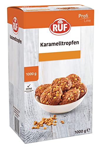 RUF Karamell Schoko-Tröpfchen, weiße Schokoladentropfen mit Karamellpulver, zum Backen und Dekorieren von Torten, Gebäck und Cookies, glutenfrei,praktischer Vorratspack 1x1kg von RUF