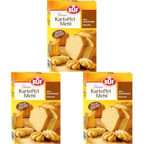 RUF Kartoffel-Mehl, reine Kartoffelstärke zum Kochen & Backen, für Kartoffel-Klöße, Süßkartoffel-Pommes, Kartoffel-Brot, glutenfrei und vegan, 1x500g (Packung mit 3) von RUF