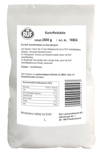 RUF Kartoffelstärke Großpackung, reines Kartoffelmehl zum Kochen & Backen, für Kartoffel-Klöße, Süßkartoffel-Pommes, Kartoffel-Brot, glutenfrei und vegan, 2,5kg Beutel von RUF