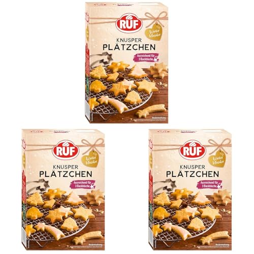 RUF Knusper Plätzchen, Backmischung für Butter-Plätzchen aus der Weihnachtsbäckerei, für 3 Backbleche Weihnachtskekse, zum bunten Dekorieren, vegan, 1x450g, (Packung mit 3) von RUF