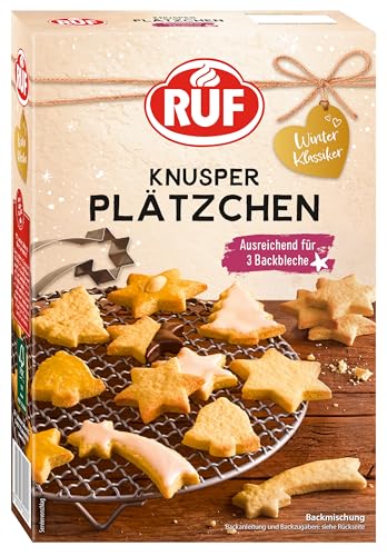 RUF Knusper Plätzchen, Backmischung für Butter-Plätzchen aus der Weihnachtsbäckerei, für 3 Backbleche Weihnachtskekse, zum bunten Dekorieren, vegan, 1x450g, von RUF