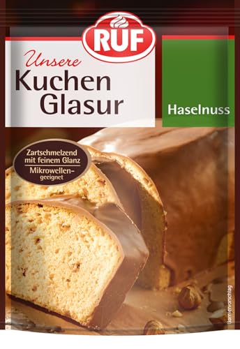 RUF Kuchen-Glasur Haselnuss, 100g im Beutel, mikrowellengeeignet, zum Glasieren von Nuss-Kuchen, Pralinen & Brownies, glutenfrei von RUF