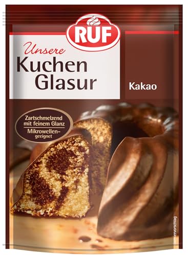 RUF Kuchen-Glasur Kakao, 100g im Beutel, mikrowellengeeignet, zum Glasieren & Dekorieren von Plätzchen, Kuchen & Torten, glutenfrei von RUF