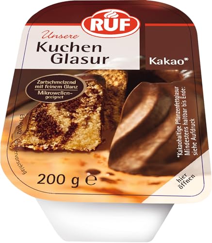 RUF Kuchen-Glasur Kakao, 200g im Becher, mikrowellengeeignet, zum Glasieren & Dekorieren von Plätzchen, Kuchen & Torten, glutenfrei von RUF