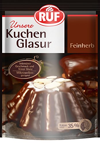 RUF Kuchen-Glasur Kakao Feinherb im Beutel, mit 35% Kakaoanteil, zum Glasieren & Dekorieren von Kuchen & Torten, glutenfrei, vegan, 1x100 g von RUF