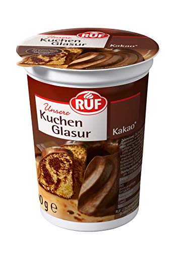 RUF Kuchen-Glasur Kakao im Becher, mikrowellengeeignet, zum Glasieren & Dekorieren von Kuchen, Torten, Muffins & Gebäck, glutenfrei, 1 x 500g von RUF