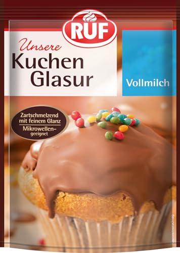 RUF Kuchen-Glasur Vollmilch-Schokolade, 100g im Beutel, mikrowellengeeignet, zum Glasieren & Dekorieren von Plätzchen, Muffins & Kuchen, glutenfrei von RUF