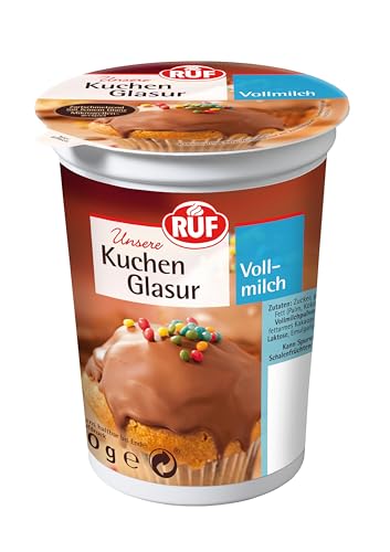 RUF Kuchen-Glasur Vollmilch-Schokolade, 500g im XXL Becher, mikrowellengeeignet, zum Glasieren & Dekorieren von Plätzchen, Muffins & Kuchen, glutenfrei von RUF