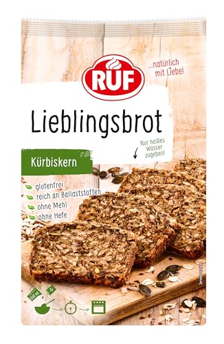 RUF Lieblingsbrot Kürbiskern, Brot-Backmischung, Brotmischung, Brotteig-Mischung, für Brot wie vom Bäcker, glutenfrei, ohne Mehl und Hefe, 1 x 600g von RUF