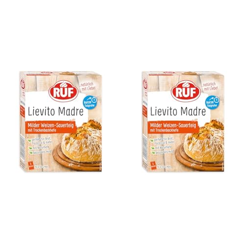 RUF Lievito Madre Sauerteig, milder Weizen-Sauerteig, Mutterteig, kurze Teigruhe durch enthaltene Trockenhefe, Lievito Madre getrocknet für Brot, Baguette, Focaccia, 3x35g (Packung mit 2) von RUF