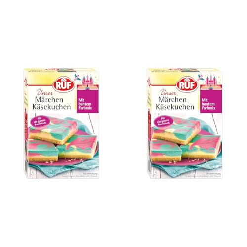 RUF Märchen Käsekuchen, märchenhafter Käsekuchen vom Blech mit buntem Farbmix in Rosa und Türkis, ideal für die Geburtstagsparty, 1 x 770g (Packung mit 2) von RUF