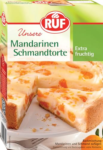 RUF Mandarinen-Schmand-Torte, Backmischung für einen fruchtigen Schmandkuchen, mit Weizen-Vollkornmehl, für Mandarinen, Kirschen, Stachelbeeren von RUF