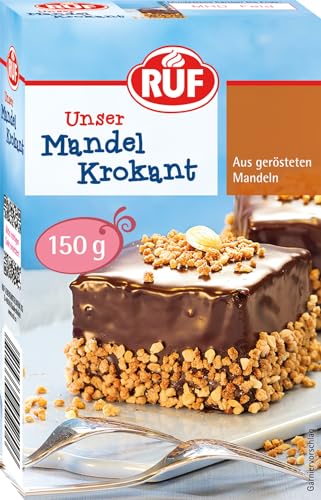 RUF Mandel-Krokant, geröstete Mandeln karamellisiert zum Garnieren von Creme-Torten, Apfel-Kuchen, Plätzchen, Pralinen & Eis, glutenfrei & vegan von RUF