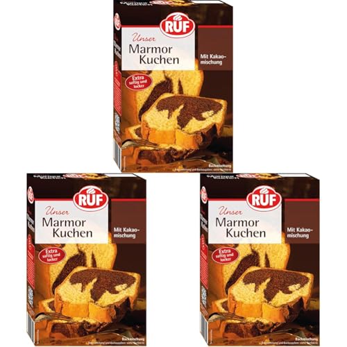 RUF Marmorkuchen, Backmischung für einen Kuchen mit Marmormuster, hellerTeig mit Kakaomischung, extra saftig und locker, vegane Variante möglich (Packung mit 3) von RUF