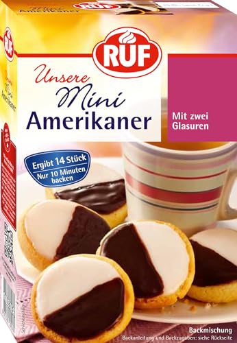 RUF Mini-Amerikaner, Backmischung nur 10 Min Backzeit für Gebäcktaler mit 2 Glasuren, ergibt 14 Stück von RUF