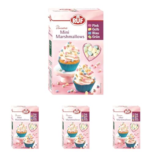 RUF Mini Marshmallows, Mäusespeck in Pastellfarben zum Dekorieren von Torten, Cupcakes und Plätzchen oder als Topping für Heiße Schokolade, 1 x 45g (Packung mit 4) von RUF