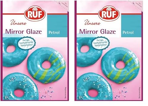 RUF Mirror Glaze Petrol, gebrauchsfertig im Beutel, hochglänzende Spiegel-Glasur zum Glasieren von Mousse-Torten, Gebäck & Muffins, glutenfrei, 1x100g (Packung mit 2) von RUF