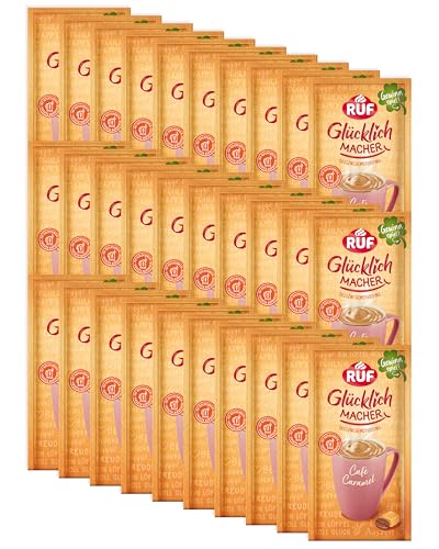 RUF Monats-Vorrat Glücklichmacher Tassenpudding Café Caramel, Cremepudding mit mildem Kaffee und süßem Karamell, nur Wasser hinzufügen, 30 x 59g Beutel von RUF