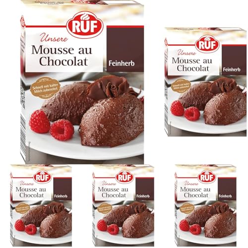 RUF Mousse au Chocolat Feinherb, dunkle Schoko-Mousse mit 34% Kakaoanteil, französisches Dessert, portionierbar, glutenfrei (Packung mit 5) von RUF