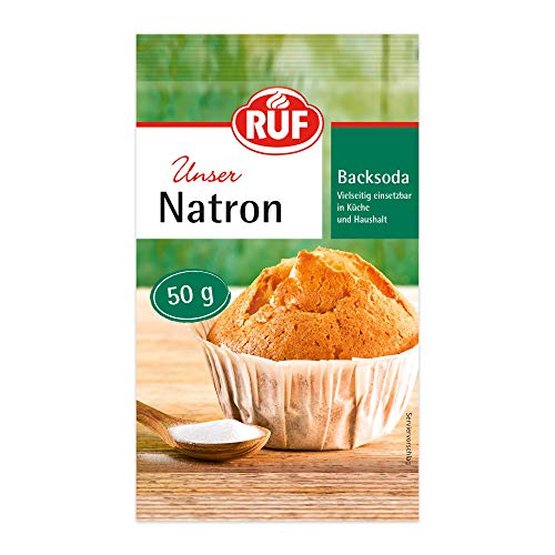 RUF Natron, Back-Soda, Alleskönner als Backtriebmittel, zum Binden von Säure, zum Entkalken und zur Verwendung in Haushalt, Kosmetik und Bad, 1x50g von RUF