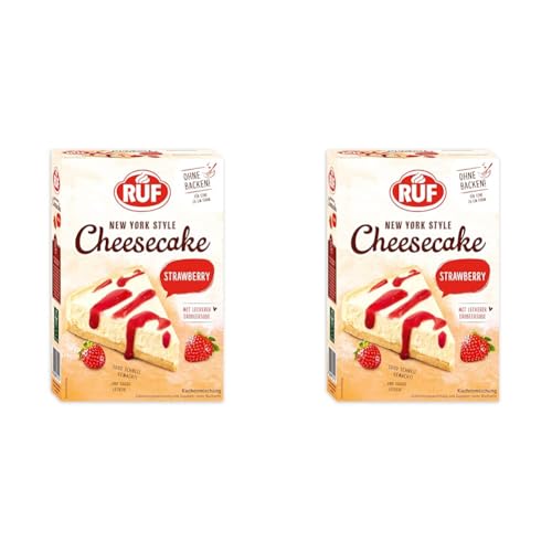 RUF New York Cheesecake Strawberry ohne Backen, Original amerikanischer Käsekuchen mit Erdbeersoße, 1 x 360g (Packung mit 2) von RUF