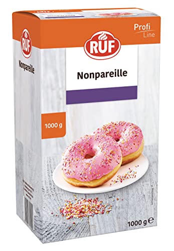 RUF Nonpareilles bunt, Zucker-Perlen, Streu-Dekor in bunten Farben, Mini Zucker-Kugeln zum Verzieren von Eis, Eiswaffel, Donuts, Tortendeko Großpackung 1x1000g von RUF