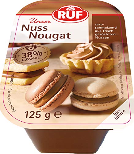 RUF Nuss Nougat, im Becher, mit 38% Nussanteil, Nougat-Masse für Creme-Torten, Plätzchen, Pralinen & Macarons, glutenfrei & vegan, 6er Pack (6 x 125g) von RUF