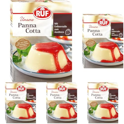 RUF Panna Cotta mit Erdbeer-Soße, ohne Kochen, der italienische Klassiker schnell gemacht (Packung mit 5) von RUF