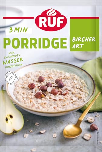 RUF Porridge Bircher Art, Instant Haferbrei mit feinen Haselnüssen und Apfel- und Birnenstückchen, gesundes und leckeres Frühstück, 1 x 65g Beutel von RUF