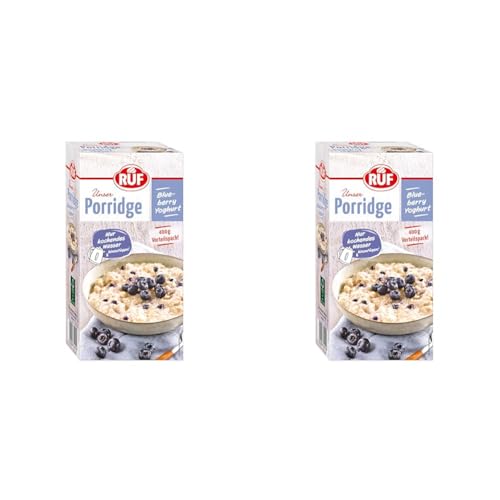 RUF Porridge Blueberry Yoghurt, beliebtes Oatmeal mit Blaubeer-Stückchen, ideal für Unterwegs & im Büro, schnell zubereitet, Vorratspackung, 1 x 400g (Packung mit 2) von RUF